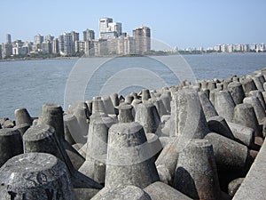 Tetra pods kept near sea shore of Mumbai  India