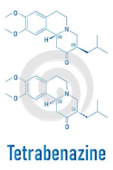 Tetrabenazine hyperkinetic disorder drug molecule. Skeletal formula.