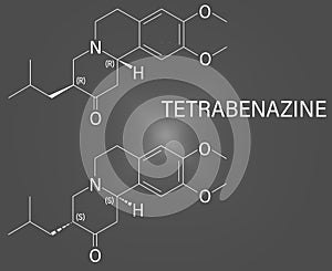 Tetrabenazine hyperkinetic disorder drug molecule. Skeletal formula.