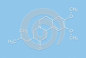 Tetrabenazine hyperkinetic disorder drug molecule. Skeletal formula.