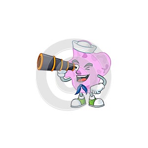 Tetracoccus in Sailor cartoon character style using a binocular