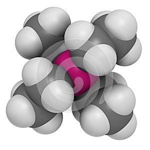 Tetraethyllead gasoline octane booster molecule. Neurotoxic organolead compound.