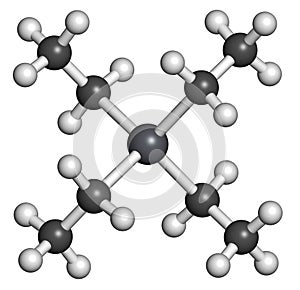 Tetraethyllead gasoline octane booster molecule. Neurotoxic organolead compound.
