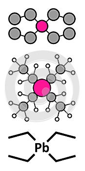 Tetraethyllead gasoline octane booster molecule. Neurotoxic organolead compound