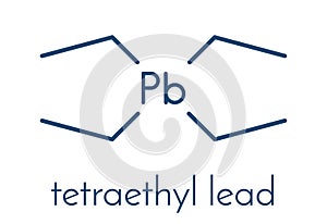 Tetraethyllead gasoline octane booster molecule. Neurotoxic organolead compound. Skeletal formula.