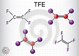 Tetrafluoroethylene or TFE molecule , is a monomer of Polytetrafluoroethylene or PTFE. It belongs to the family of fluorocarbons.