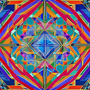 Tetrahedral Tapestry: An image of a geometric pattern created with tetrahedra, in a mix of vibrant colors and intricate designs2 photo