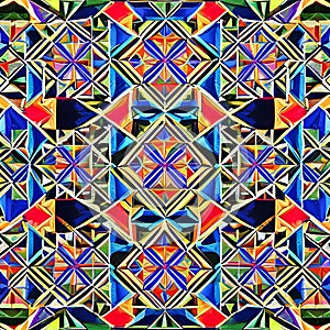 Tetrahedral Tapestry: An image of a geometric pattern created with tetrahedra, in a mix of vibrant colors and intricate designs4 photo
