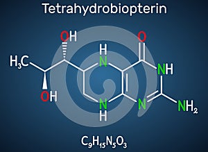 Tetrahydrobiopterin, BH4, THB, sapropterin molecule. It has role as coenzyme, diagnostic agent, human metabolite, cofactor. Dark