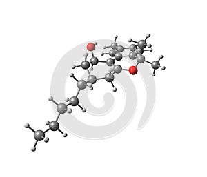 Tetrahydrocannabinol molecular structure on white background