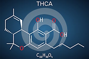 Tetrahydrocannabinolic acid, THCA, tetrahydrocannabinolate molecule. Precursor of tetrahydrocannabinol THC, active component