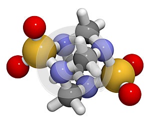 Tetramethylenedisulfotetramine TETS rodenticide molecule. 3D rendering. Atoms are represented as spheres with conventional color