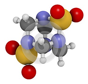 Tetramethylenedisulfotetramine TETS rodenticide molecule. 3D rendering. Atoms are represented as spheres with conventional color