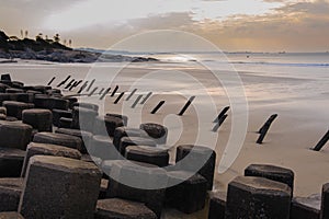 Tetrapod structure on the beach in Kinmen