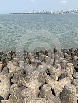 Tetrapods, coastal erosion prevention, mumbai coastline photo