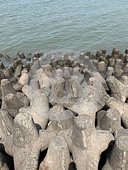 Tetrapods, coastal erosion prevention, mumbai coastline photo