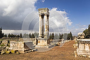 Tetrapylon in ruined city Anjar. Lebanon