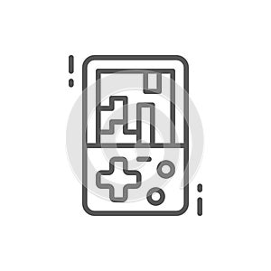 Tetris, electronic brick game line icon.