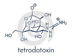 Tetrodotoxin TTX pufferfish neurotoxin molecule. Skeletal formula.