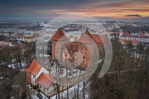 Teutonic castle in Nidzica at sunset, Poland