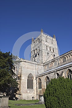 Tewkesbury abbey tower and grave yard