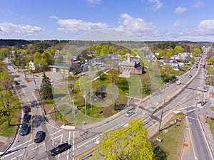 Tewksbury historic town center aerial view, Tewksbury, Massachusetts, USA