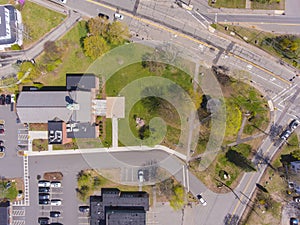 Tewksbury historic town center aerial view, Tewksbury, Massachusetts, USA