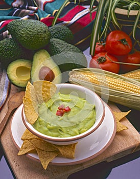 Tex Mex Food. Guacamole and nachos. photo