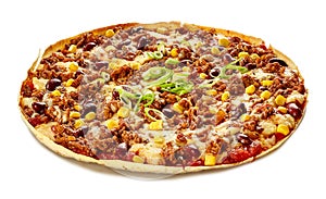 Tex-Mex tortilla pizza with kidney beans and corn