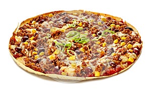 Tex-Mex tortilla pizza with kidney beans and corn photo