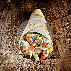 Tex Mex Wrap Stuffed with Meat and Vegetables photo