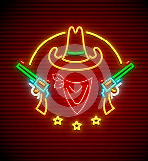 Texan western cowboy hat with guns neon sign photo