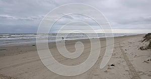 Texas Beach woman running playing fun 4K 1649