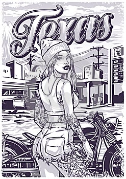 Texas biker girl poster monochrome