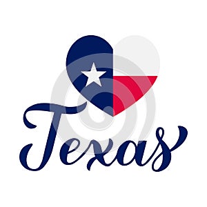 Texas calligraphy hand lettering with heart-shaped flag Holiday celebrate on March 2. Vector template for typography