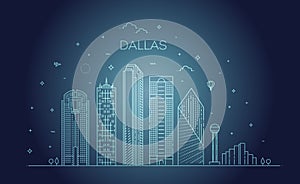 Texas Dallas architecture line skyline illustration. Linear vector cityscape with famous landmarks