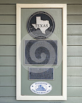 Texas Electric Railway Plano Station Official Historical Medallion by the Texas Historical Commission. photo