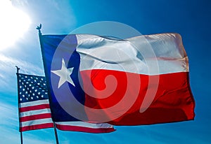 Texas Flag backed by American Flag