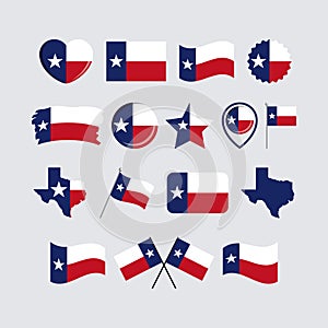 Texas flag icon set vector isolated on a gray background