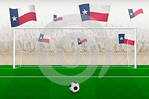 Texas football team fans with flags of Texas cheering on stadium, penalty kick concept in a soccer match