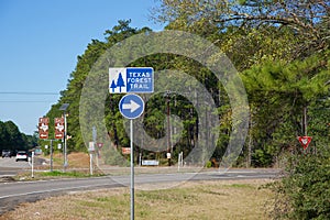 Texas forest trail sign, piney Woods, east Texas