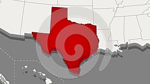 Texas highlighted in red USA map Video animation