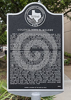 Texas Historical Commission marker for Colonel Neel E. Kearby in downtown Arlington, Texas. photo