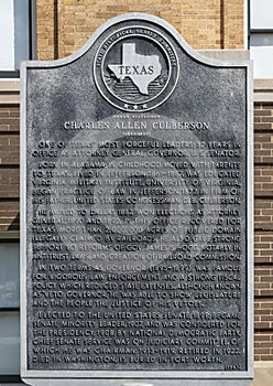 Texas Historical Survey Committee marker for Charles Allen Culberson at the Marion County Courthouse in Jefferson, Texas.