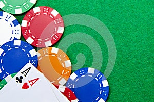 Texas holdem pocket aces on a casino table