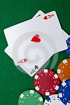 Texas holdem pocket aces on a casino table