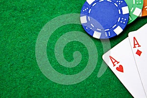 Texas holdem pocket aces on casino table