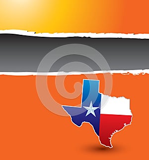 Texas icon on orange ripped banner