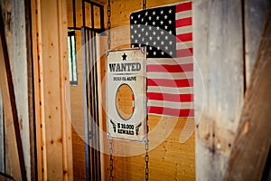 Texas jail wanted sign with American Flag