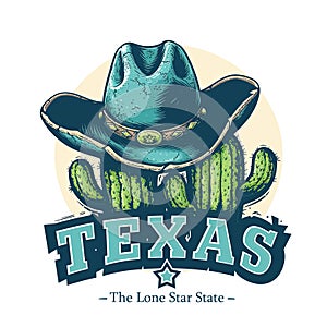 Texas logo with the cowboy hat and cactus